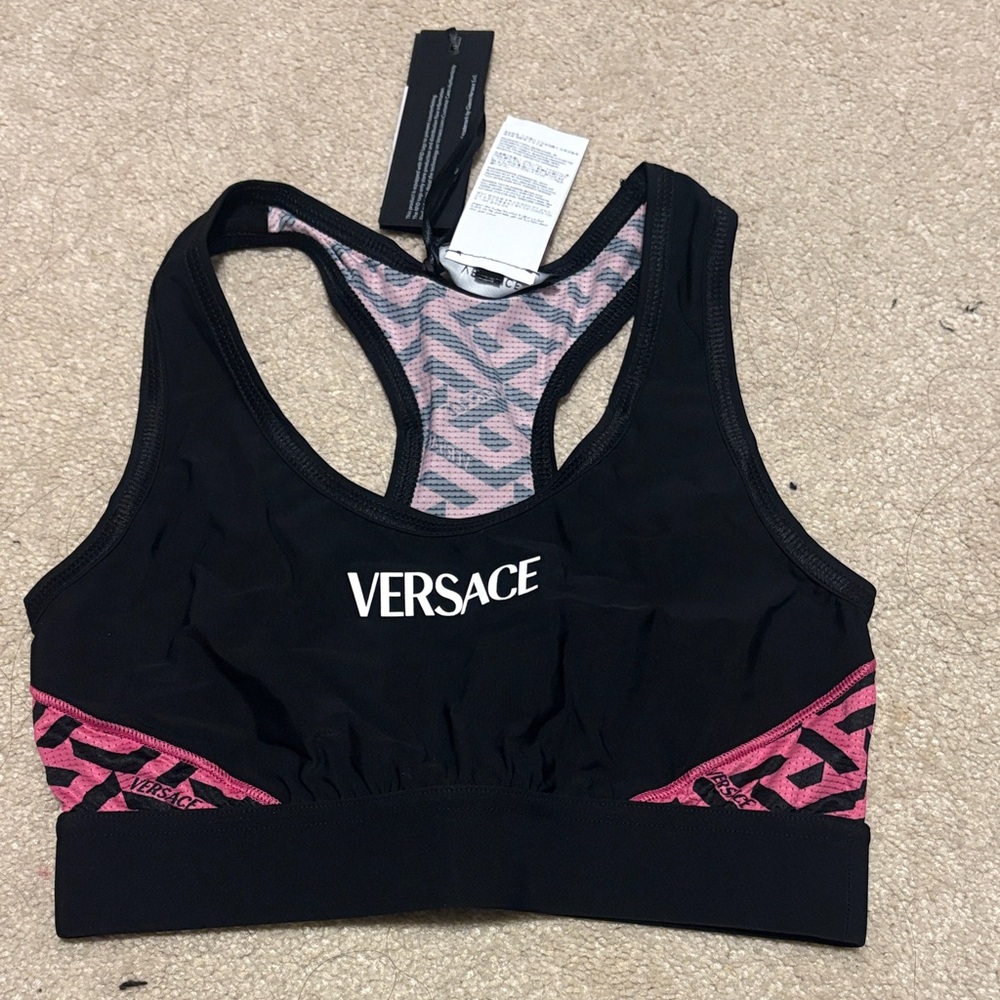 Versace Black and Pink Patterned Sports Bra